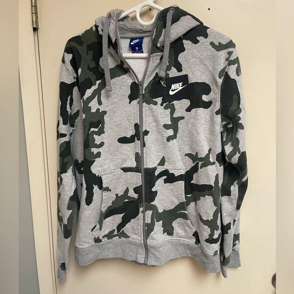 Nike Grey Camo Sweater zipper Hoodie size Medium